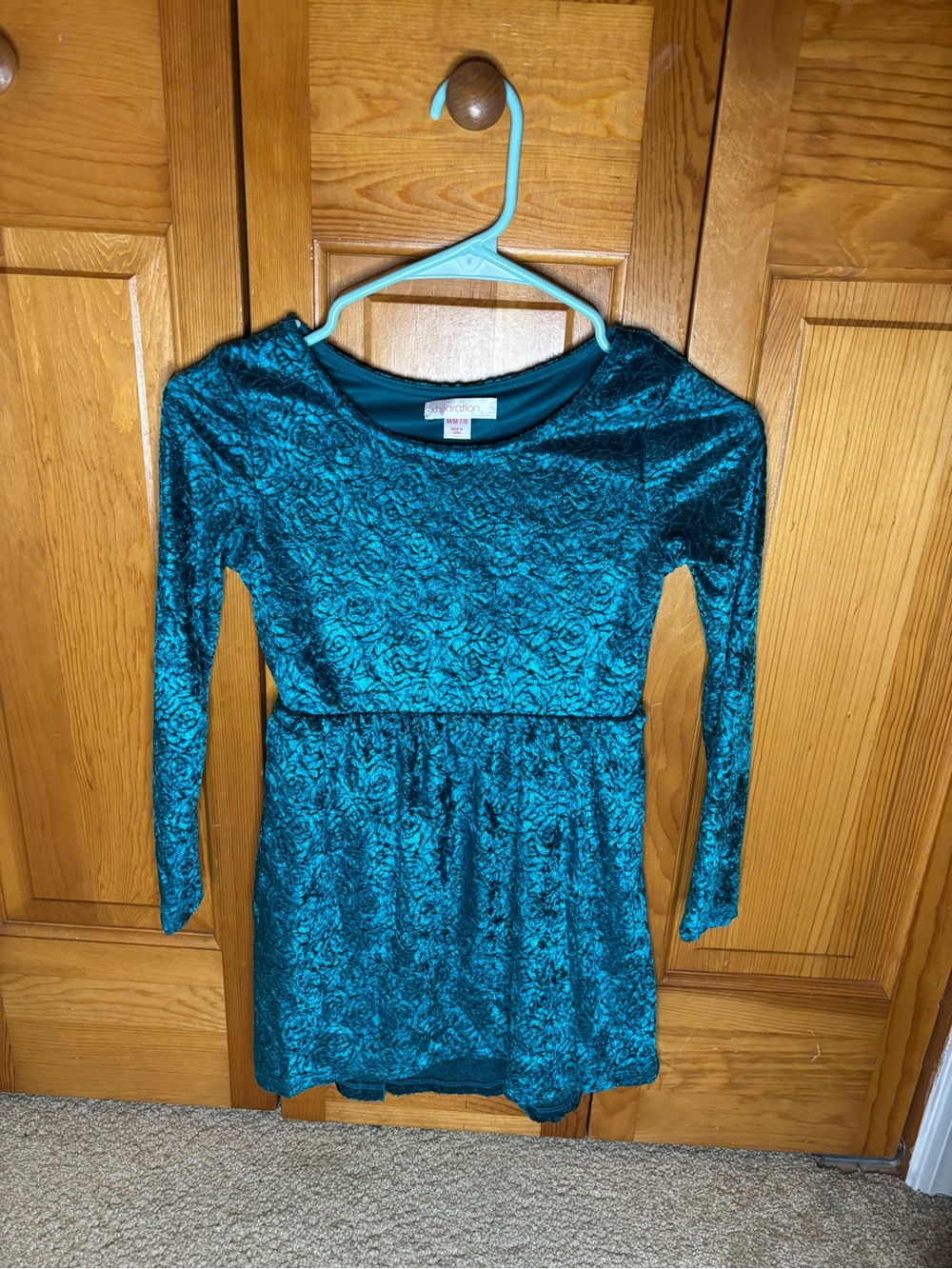 Xhilaration Teal Long Sleeve Velvet Dress for Girls